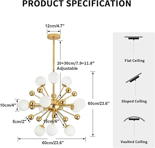 Miniatura 10 de KCO Lighting Sputnik - Lámpara de araña con diseño de explosión de estrellas lámpara colgante moderna de diente de león G4 lámpara de techo de