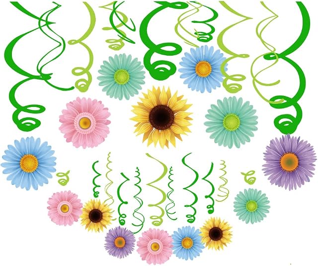 30Ct Autume Summer Spring Sun Flowers Hanging Swirl Decorations,Themed Birthday Party,Party Supplies,Ceiling Decorations for Girls,Boys,Kids, Bedroom,Classroom,Baby Shower