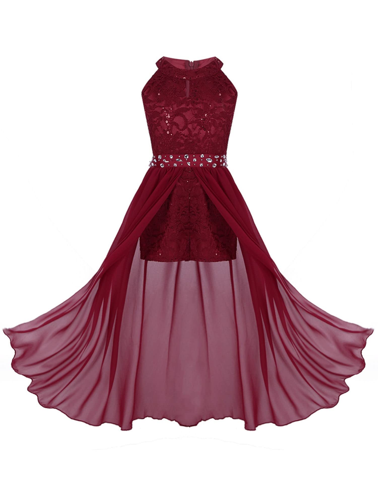 IEFIEL Mono de Fiesta Boda para Niña Vestido sin Manga de Gasa con Pedrería Brillantes Mono Elegante de Ceremonia Dama de Honor Cumpleaños 4-16 Años