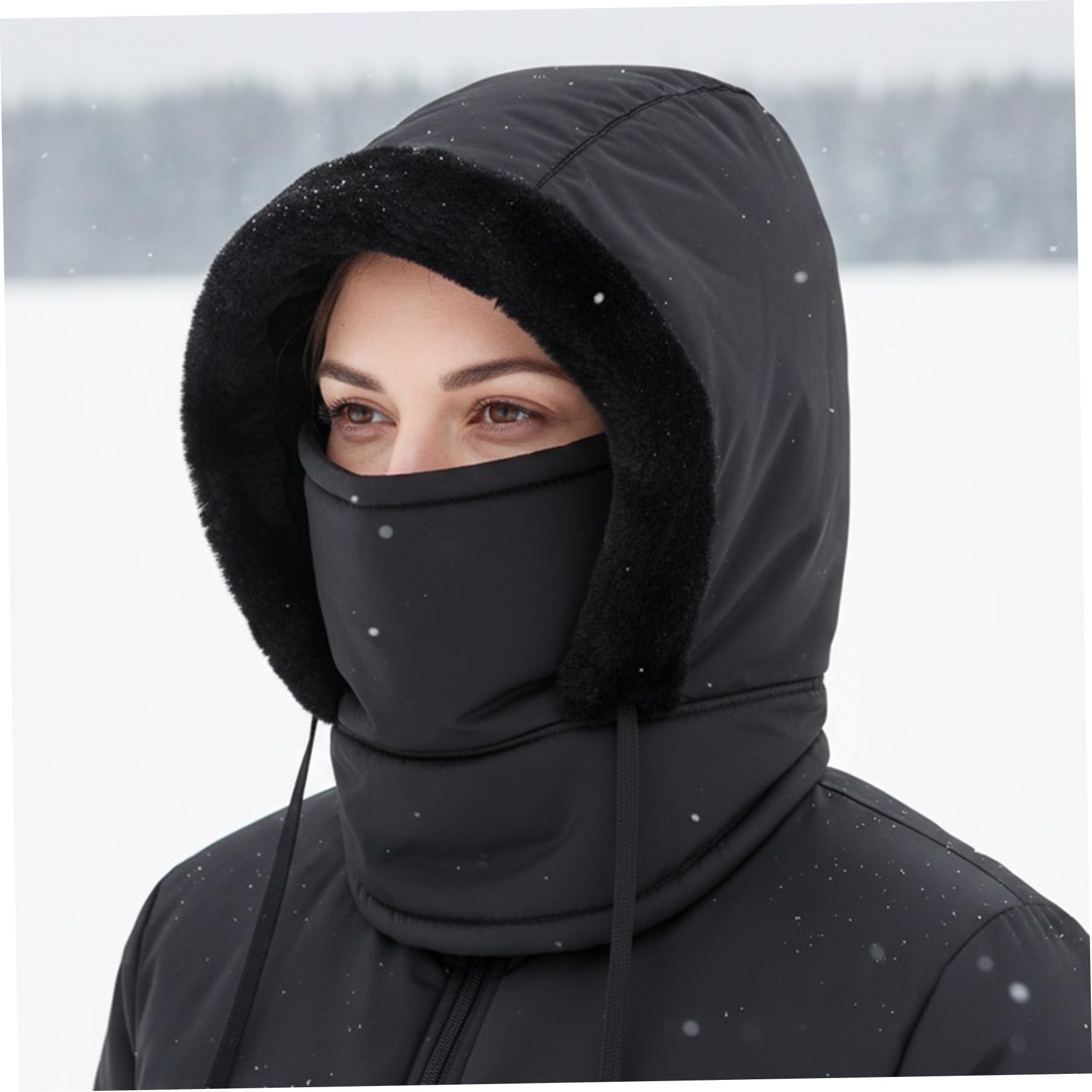 SYPRAM PRODUCTION Winter Hooded Scarf | Fleece-Lined Hooded Mask | Thermal Balaclava for Women | Insulated Face Mask for Winter | Winter Hat | Ski Mask with Hood (in, Alpha, Free Size, Black) 4