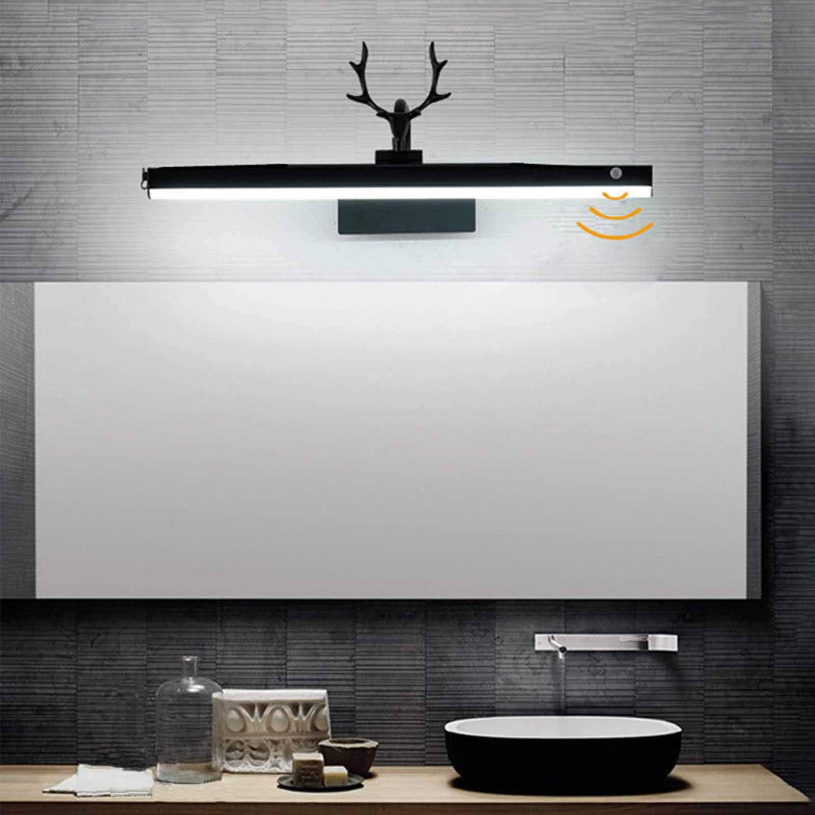Czarna lampa do lustra łazienkowego z przełącznikiem, lampa LED do lustra z czujnikiem ruchu, nowoczesna lampa łazienkowa, regulowana lampa ścienna, wodoodporna, do makijażu, automatyczne wyłączanie,