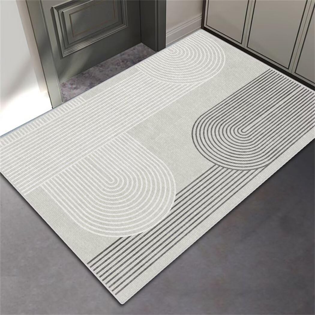 Tapis de salon poil court gris 120x180cm rectangulaire et moderne à rayures pour couloir