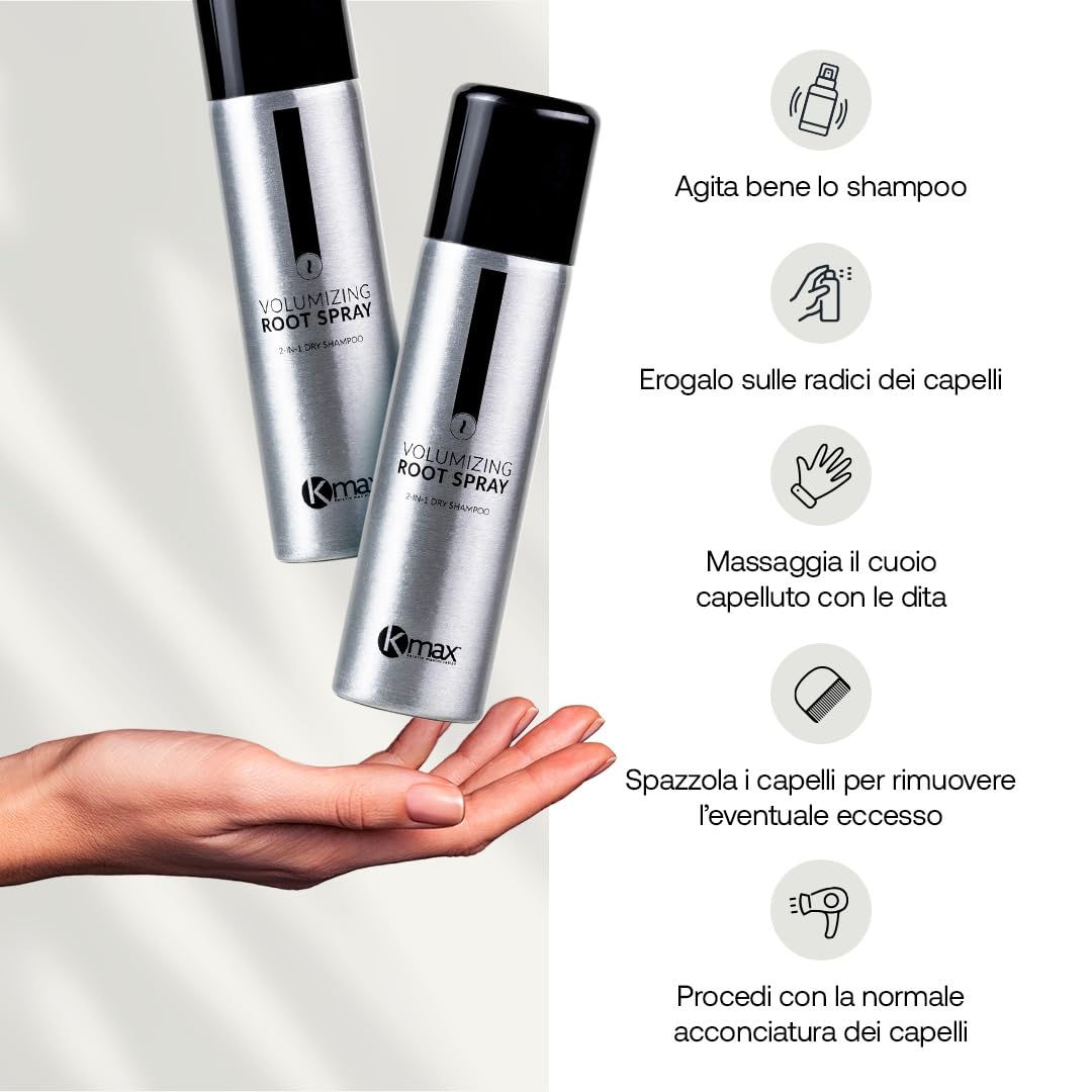 Kmax Root Spray, Spray Volumizzante e Shampoo a Secco, per Capelli Freschi e Volumizzati - Flacone da 150 ml
