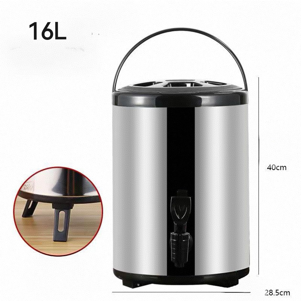 Soporte de agua caliente para grifo de 10 l/12 l/16 l, cubo aislado de acero inoxidable, barril de té con leche para agua caliente y bebidas, 16 l