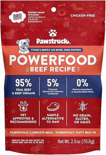 Pawstruck Alimento natural secado al aire para perros con carne de res real, sin granos, fabricado en Estados Unidos, sin OMG y recomendado por