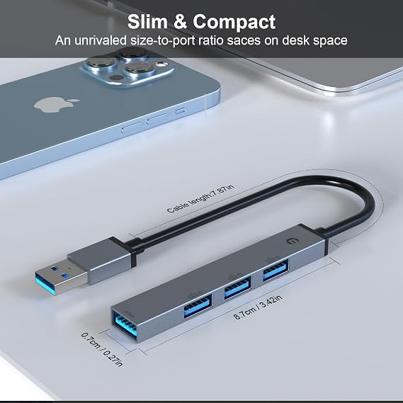 TOTU USB Hub, USB Multiport Adapter, 4-Port USB 3.0 Hub, Ultra-Slim Multi USB Splitter for Laptop, Xbox, Flash Drive, Console, HDD, Printer, Camera, Keyborad, Mouse, and etc