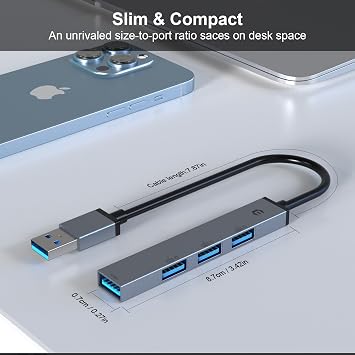 TOTU USB Hub, USB Multiport Adapter, 4-Port USB 3.0 Hub, Ultra-Slim Multi USB Splitter for Laptop, Xbox, Flash Drive, Console, HDD, Printer, Camera, Keyborad, Mouse, and etc