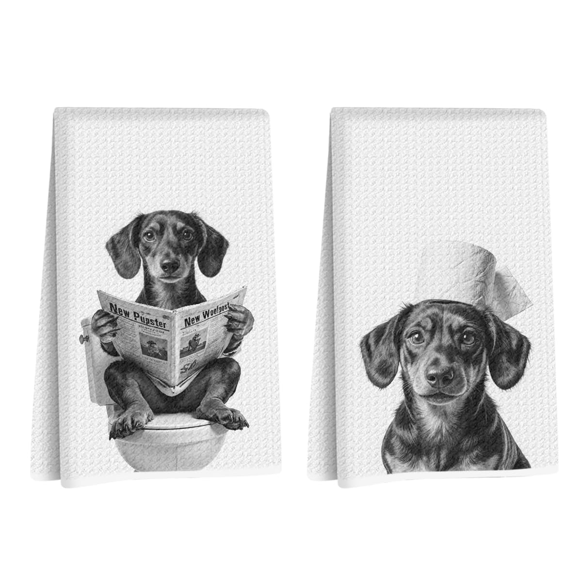 2 Pcs Dachshund Gifts Hand Towels 24x14 Inch, Weiner Dog Hand Towels