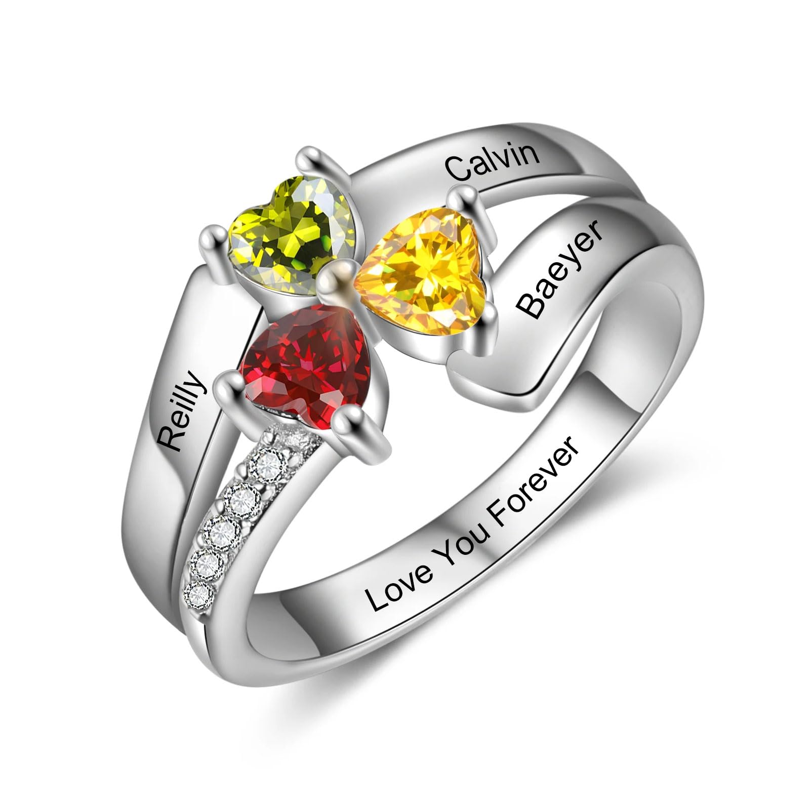 Mothers Day Gifts 10K 14K 18K Solid Gold Customized Mom Ring 2-4 Birthstones Personalized Family Names Ring Jewelry Gifts for Mothers Wife Mom