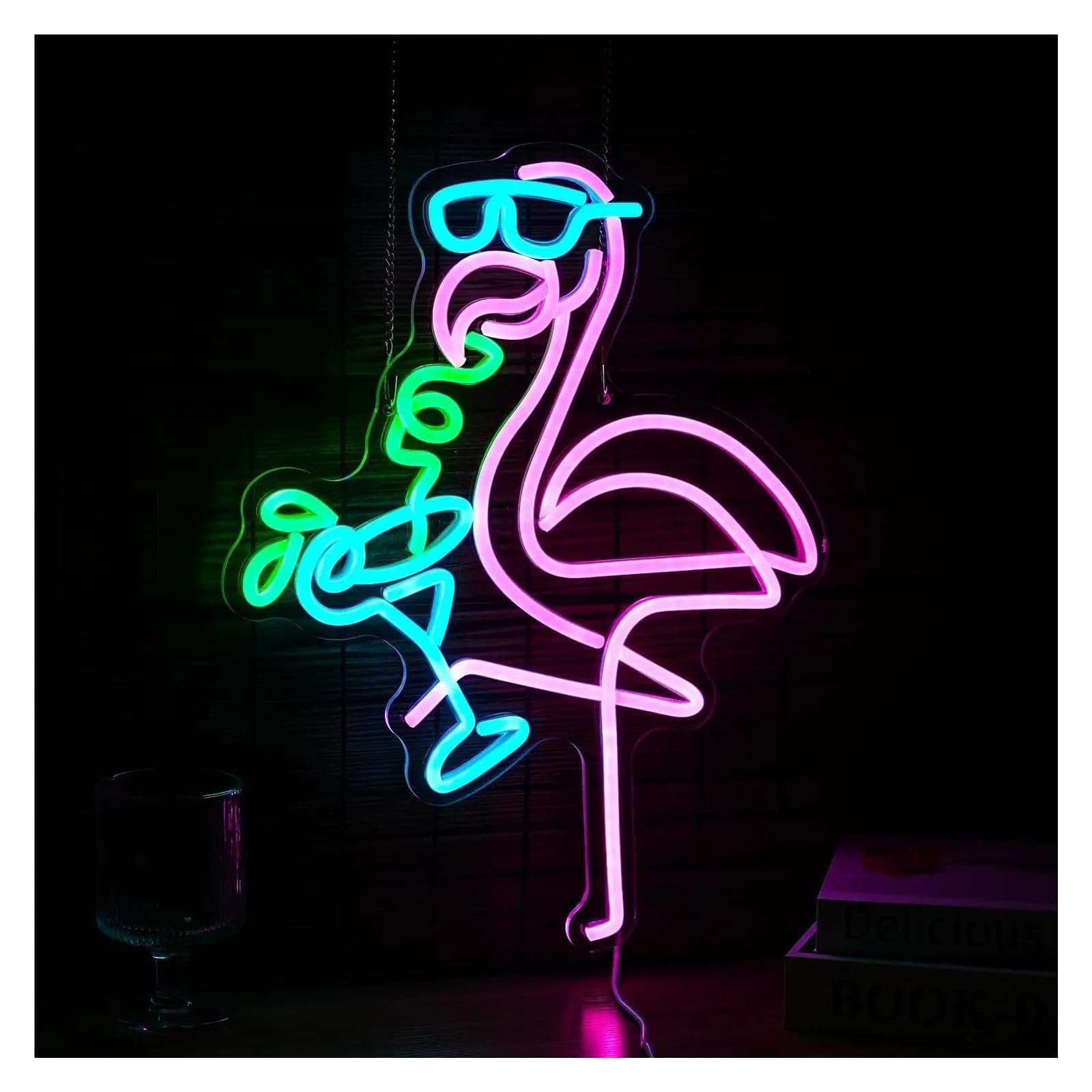 LEMST Sign Lamp Flamingos Neon Sign Dimmable Night Light for Bar Bedroom Man Cave Party Animal Wall Decor 31cmх40cm