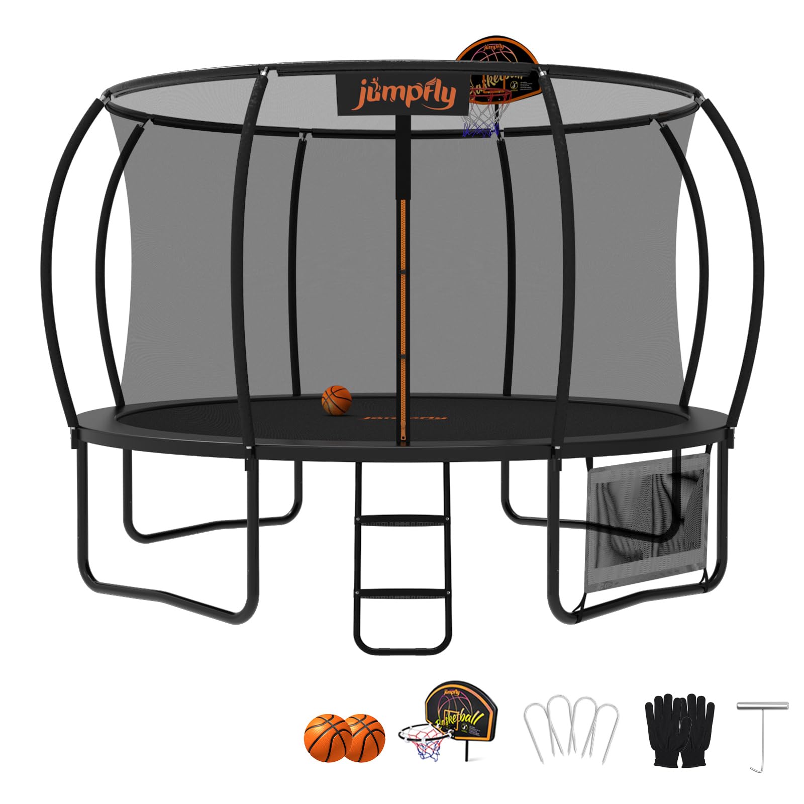jumpflyTranpoline Outdoor Tranpoline for Kid with Basketball Hoop 8/10/12/14FT Recreational Tranpoline with Enclosure Net Dual-color Pad Quick Easy Assembly ASTM Certified Big Tranpoline for Backyard