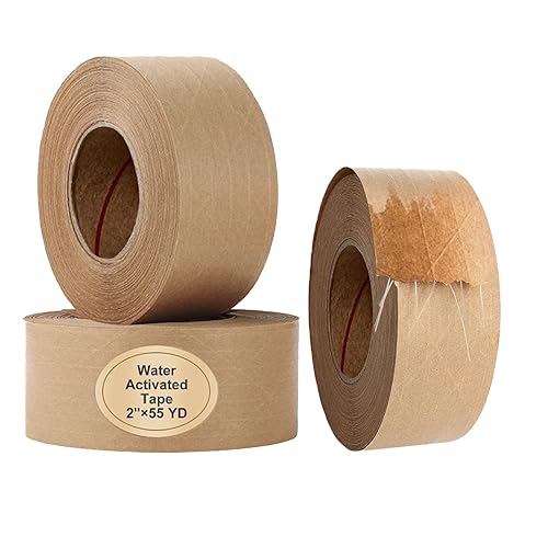 Cinta Activada por Agua Cinta de Embalaje Reforzada con Fibra Cinta Kraft 2"X 165 pies Por Rollo Cinta Marrón Cinta de Papel Engomada para Embalaje