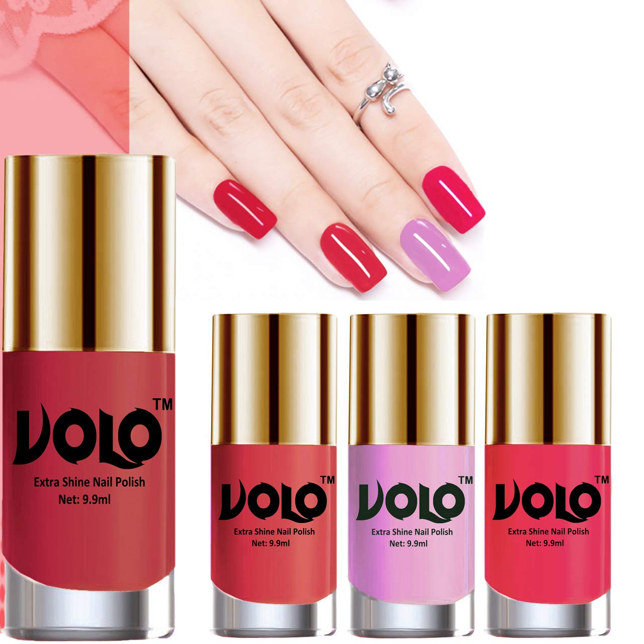 Volo HD Colors High-Shine Long Lasting Non Toxic Professional Nail Polish Set of 4 (Coral Compass, Peach Crush, Light Purple and Passion Pink)-image-42