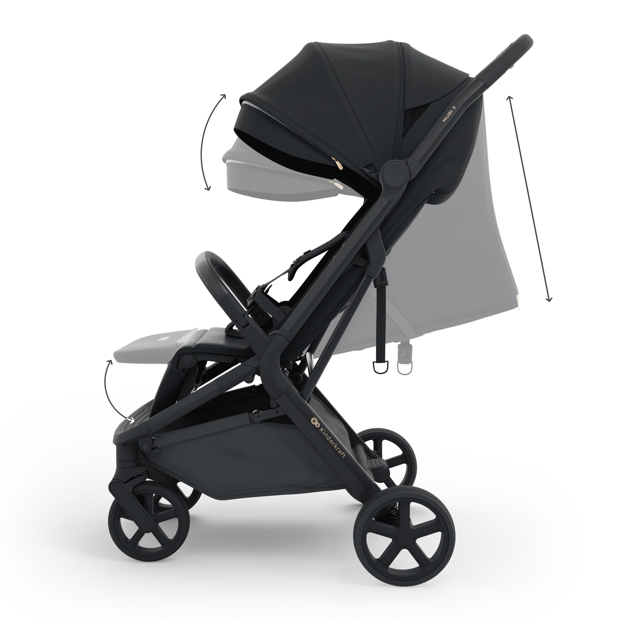 Kinderkraft NUBI 3 Passeggino Urbano 22 kg Buggy UPF50+ Leggero 8.7kg Nero