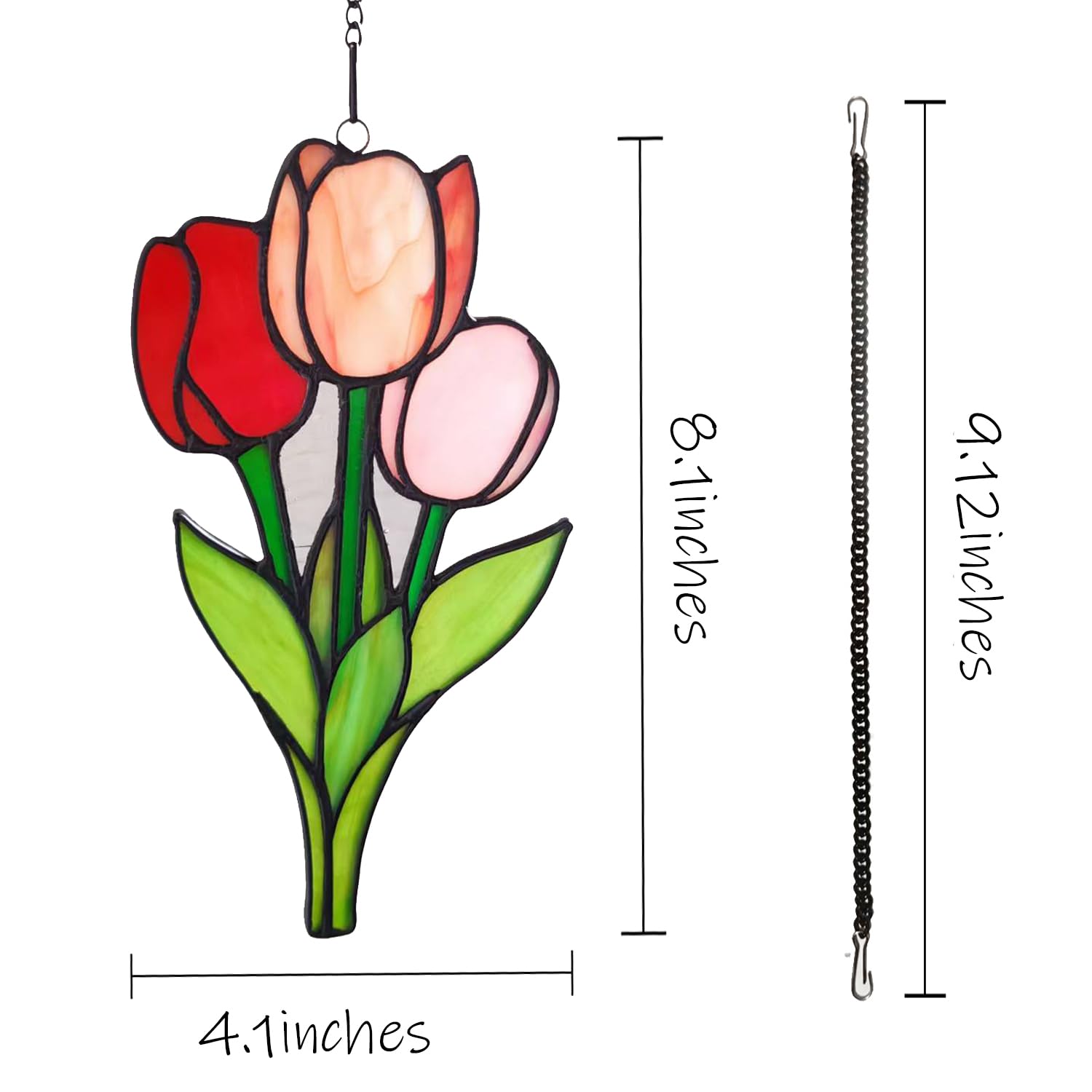 WeDcpcin Stained Glass Tulip Window Hanging Panels,Tulip Sun Catchers Home Decoration Gifts for mom,Woman Friends and Lovers… Red, Pink, and Green