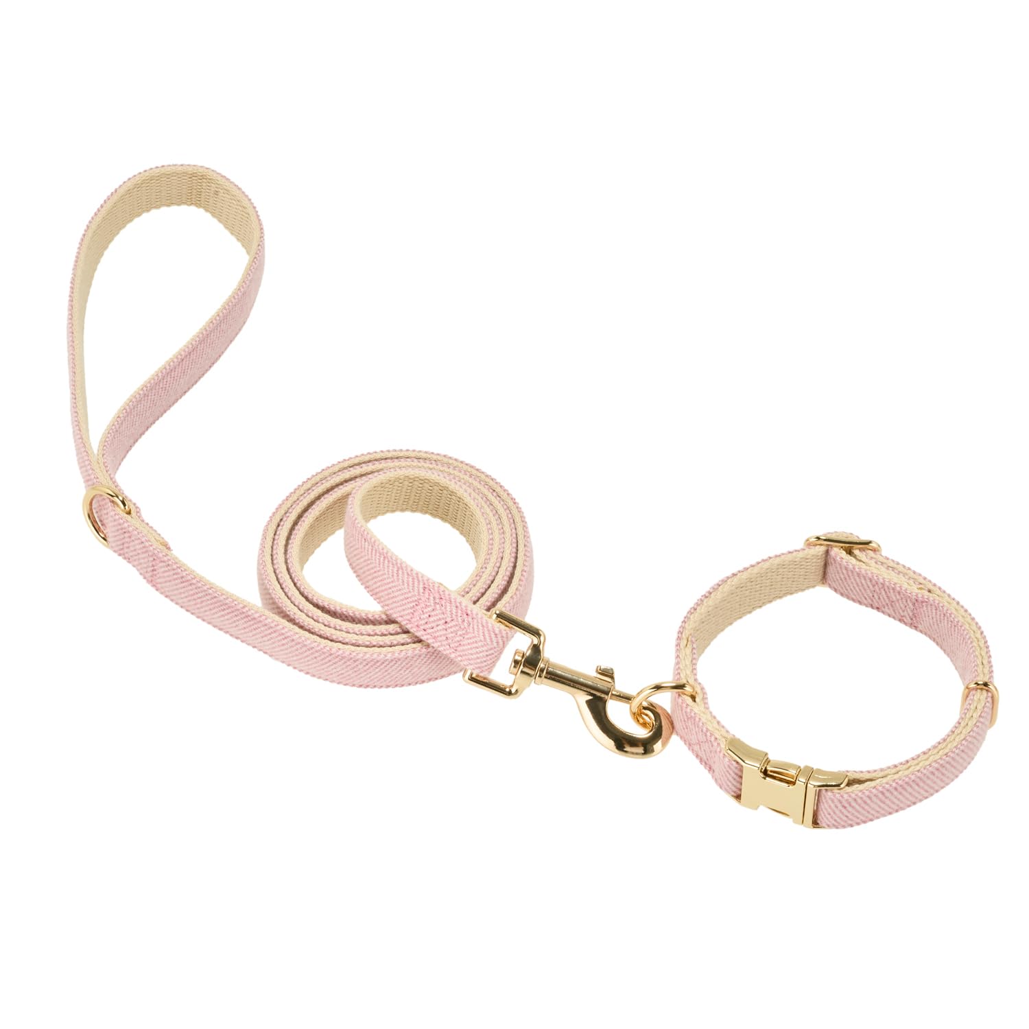 YUDOTE Tweed Dog Collar and Lead Set,Metal Buckle,Adjustable Durable Cotton Collar and Lead for Wedding Dog Wear Collar For Medium Dogs Neck 31-49cm,Lead 2.0 * 150cm Pink