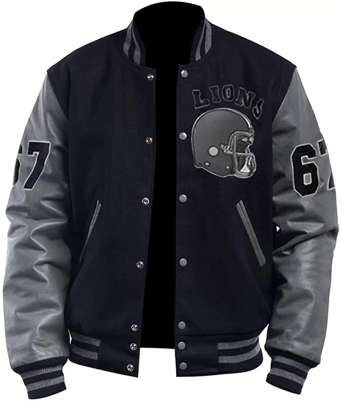 Aksah Fashion Men's Tom Hardy Venom Varsity Jacket | Black and Grey Wool and Leather Sleeves Jacket