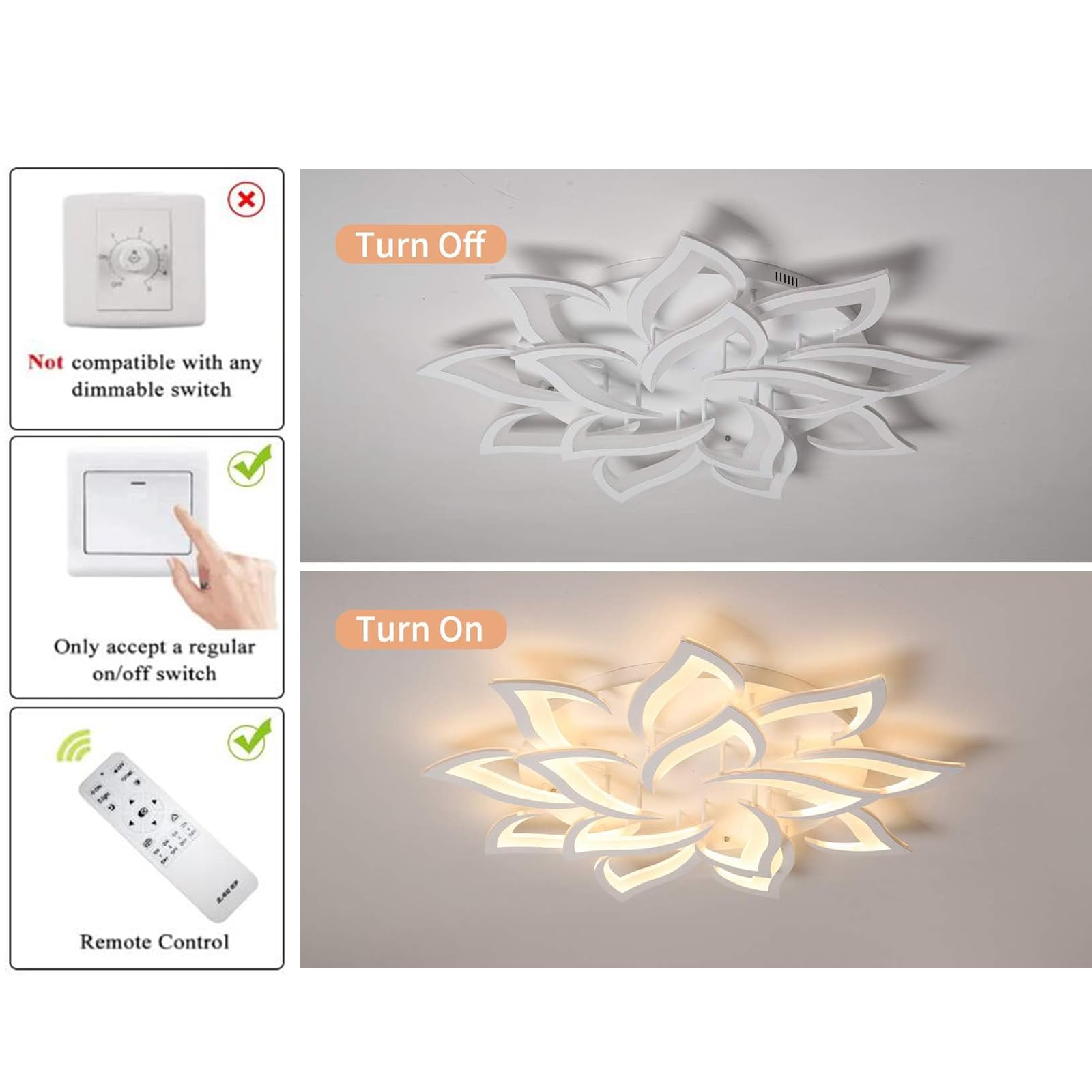 Oninio Plafoniera LED Soffitto Moderno Lampada da Soffitto Dimmerabile con Telecomando Lampadario per Camera da Letto Cucina Soggiorno 91cm