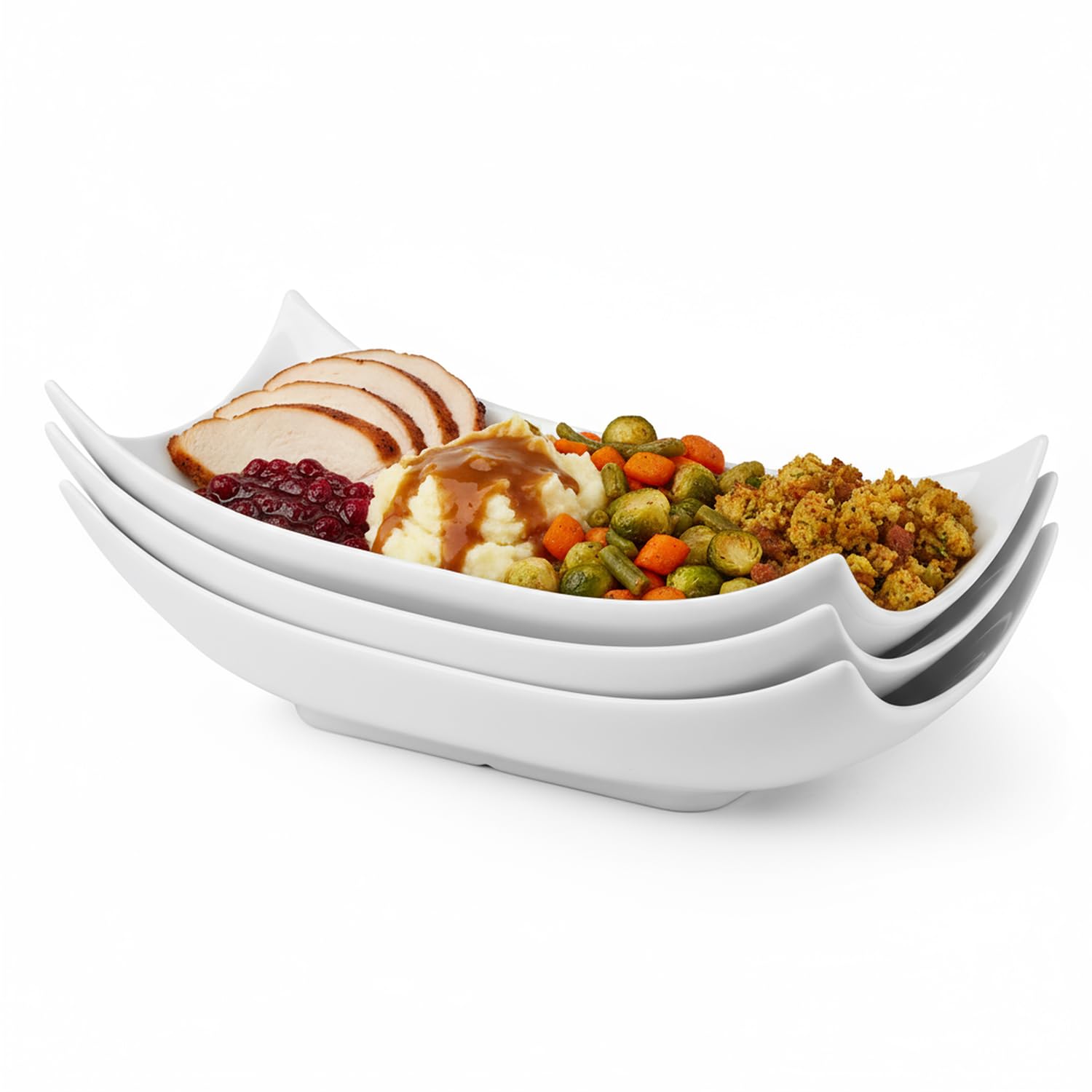 LAUCHUH Serving Platters, Porcelain Decorative Bowl White Serving Dishes for Entertaining Decorative Centerpiece Deep Bowl Set Set of 3, 12-Inch for Thanksgiving, Christmas, Party