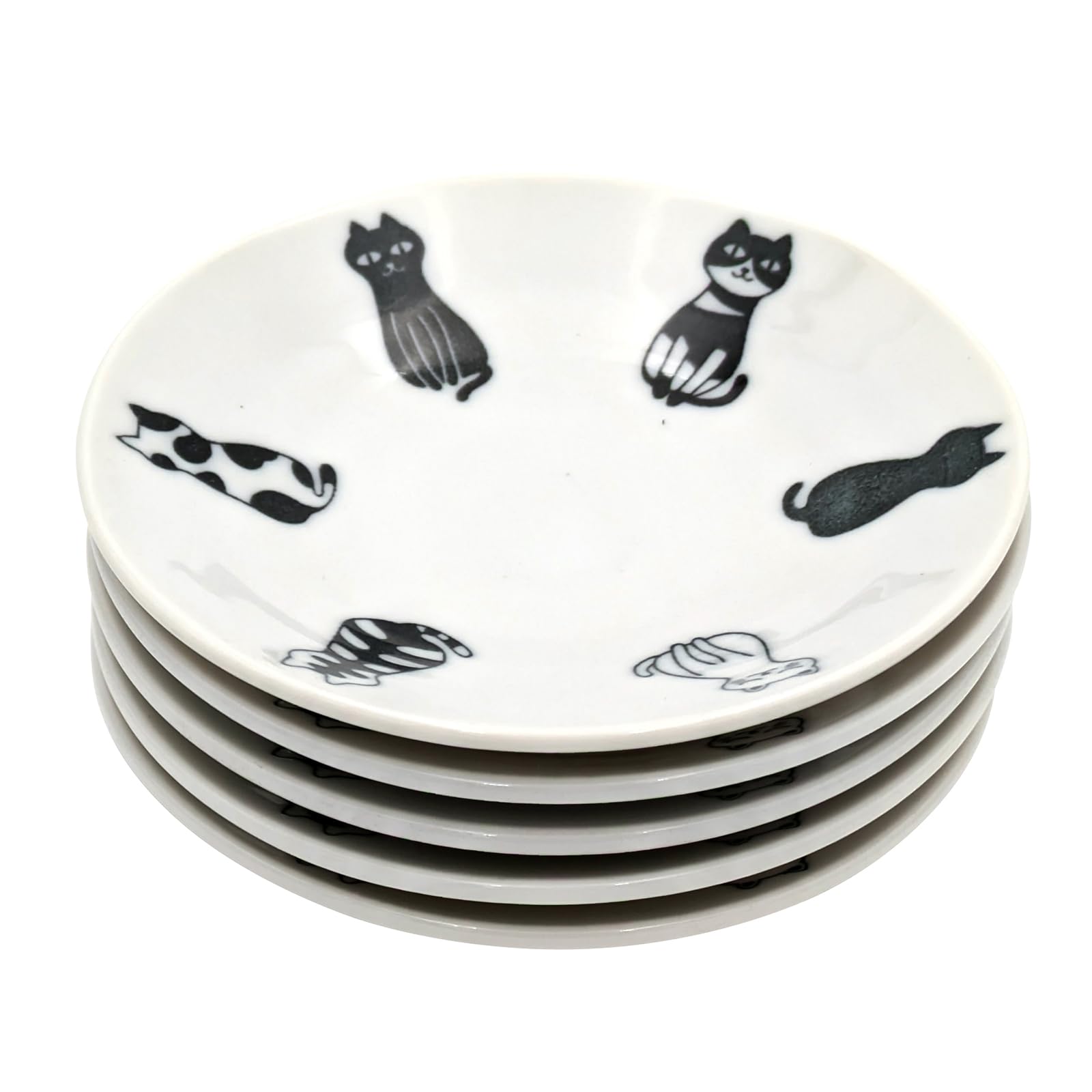 ??(Ichikyu) Mino Ware 507-12 Plate, Small Plate, Soy Sauce Plate, Set of 5, Diameter Approx. 4.7 inches (12 cm), Microwave & Dishwasher Safe, Dishware, Lightweight, Sitting Cat, Made in Japan