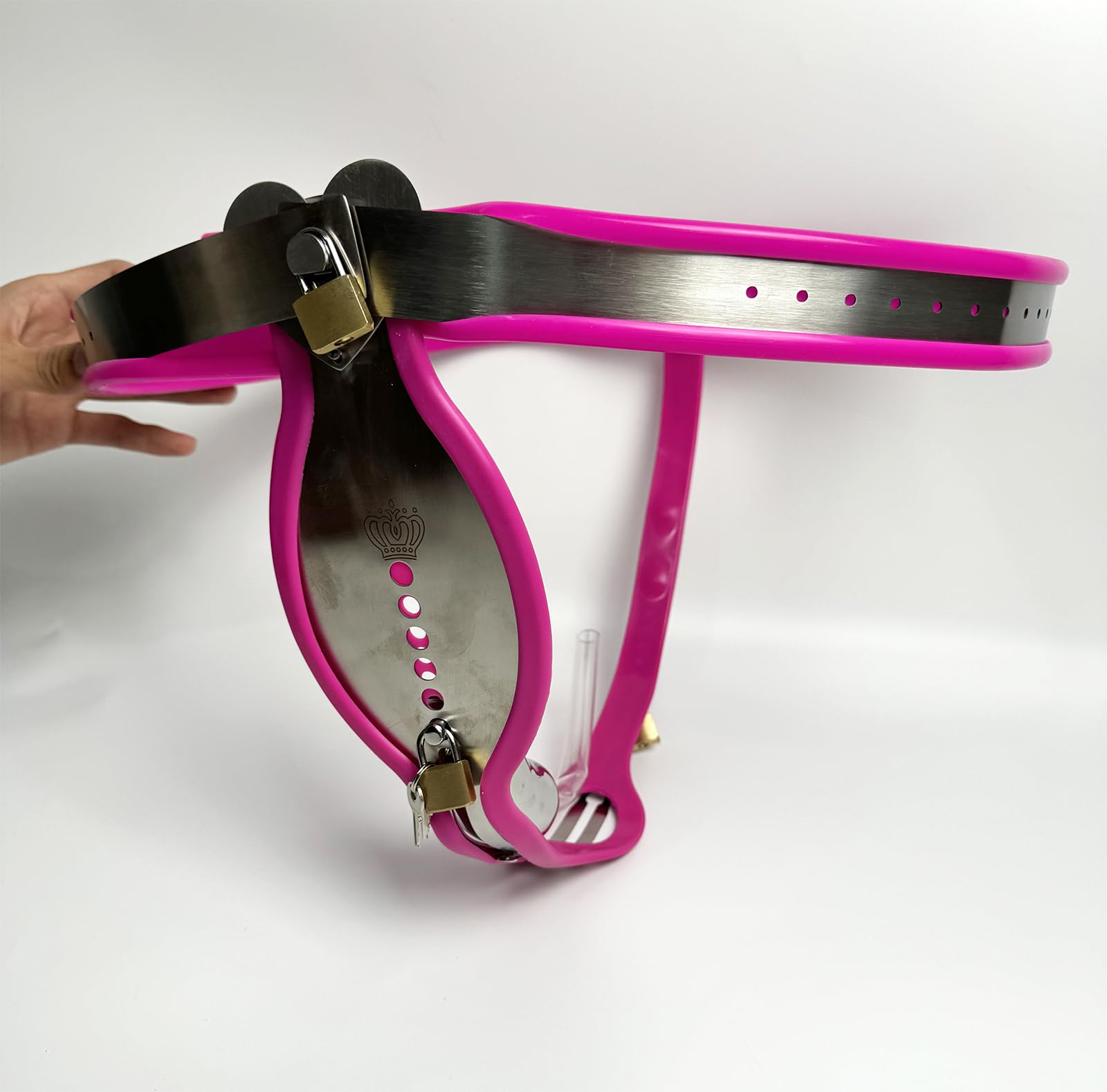 Ceinture de chasteté invisible en acier inoxydable pour hommes rose 60-90cm YILUQIFLY Cage à pénis ajustable