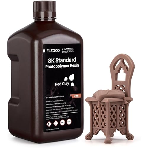 ELEGOO 8K Standard Photopolymer 3D Printer Resin, 405nm UV-Curing Resina for 12K 14K Saturn LCD MSLA DLP Impresora Red Clay 2000g