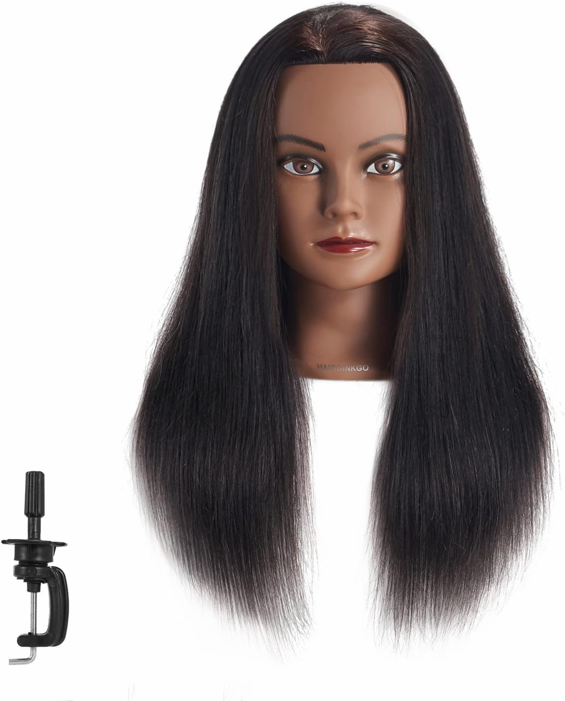 Hairginkgo Mannequin Head 20"-22" Human Hair Manikin Head Hairdresser Training Head Cosmetology Doll Head for Styling Dye Cutting Braiding Practice with Clamp Stand (92018B0214)
