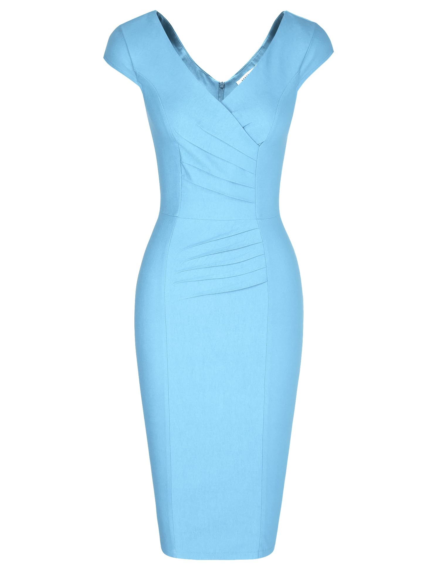 MUXXN Womens 1950s Vintage V Neck Ruched Sheath Formal Pencil Dress