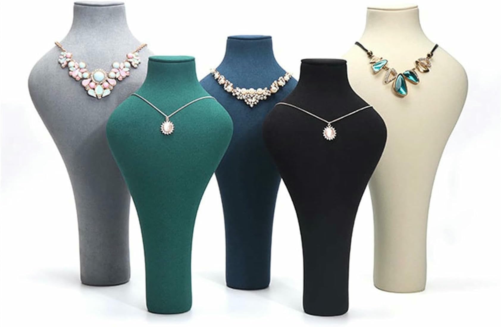 Expositor de Joyas de Terciopelo Blanco con Forma de Busto para Collares (30 cm), Soporte para Guardar y presentar Collares, Colgantes y Cadenas, Elegante Organizador de decoración (Gris, 30 cm)