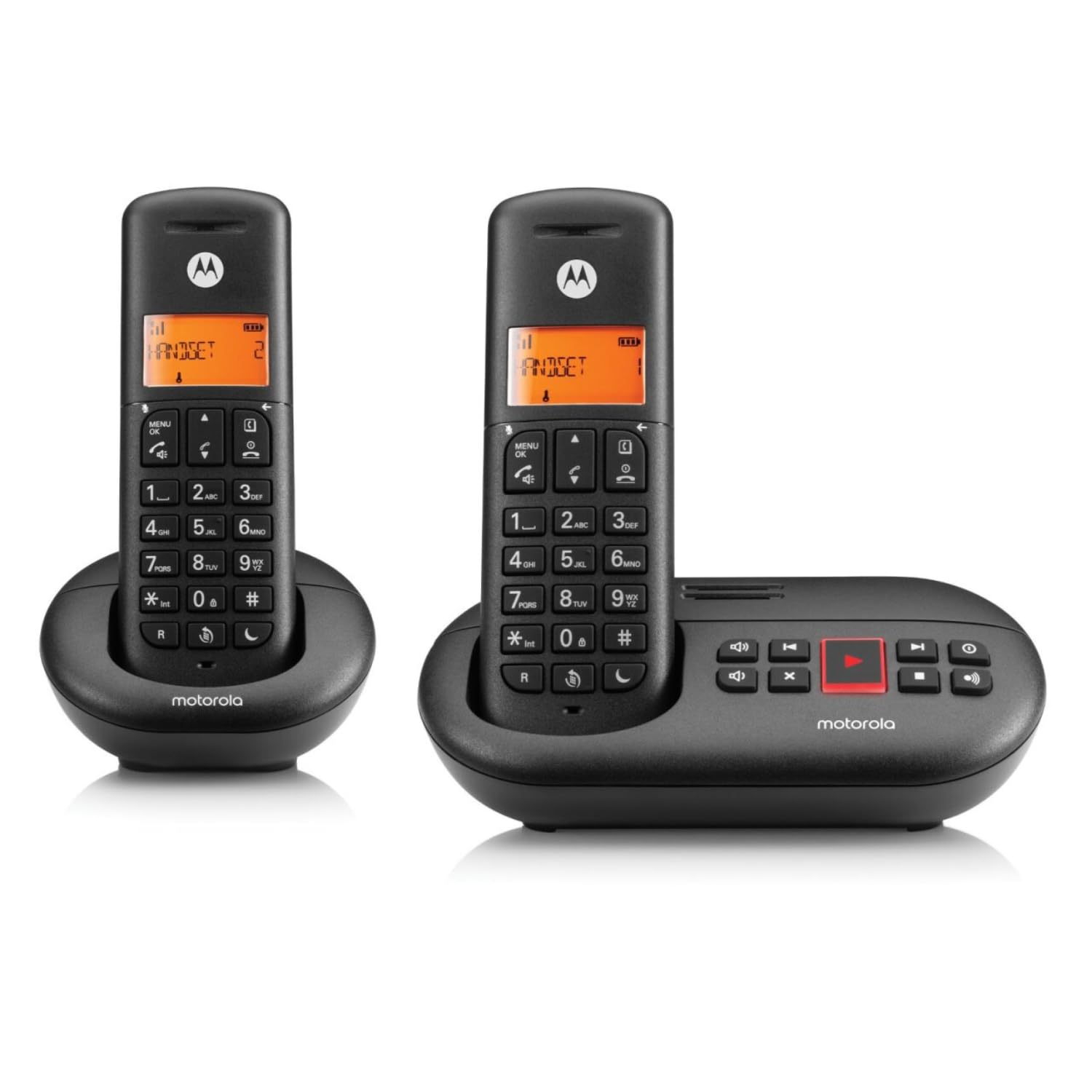 Motorola Voice - E212 2 Telefoni Cordless Digitali con Segreteria Telefonica, Fino a 12 Minuti di Registrazione Segreteria, Intercettazione Chiamate, Tasto Non Disturbare, Nero