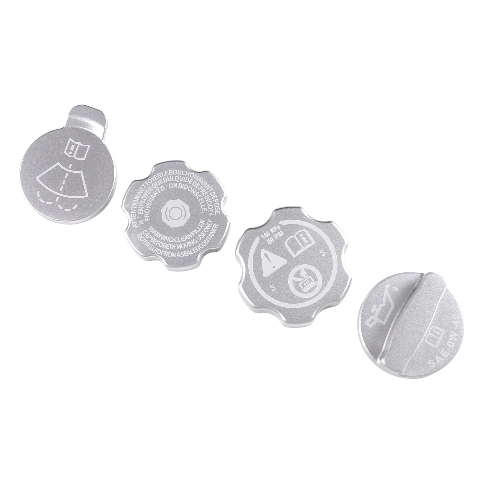 Engine Oil Filler Cap Coolant Cap Compatible with Chevrolet Corvette C8 2020-2025, Aluminium Brake Fluid Cap Windshield Wiper Switch Cover Trim Kit Accessories 4Pcs (Silver)