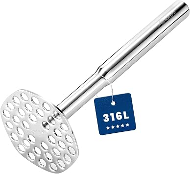 316L Stainless Steel Potato Masher Centered Handle, Integrated Masher Kitchen Tool Dishwasher Safe, Sturdy Mashed Potatoes Smasher for Beans, Avocados, Vegetables