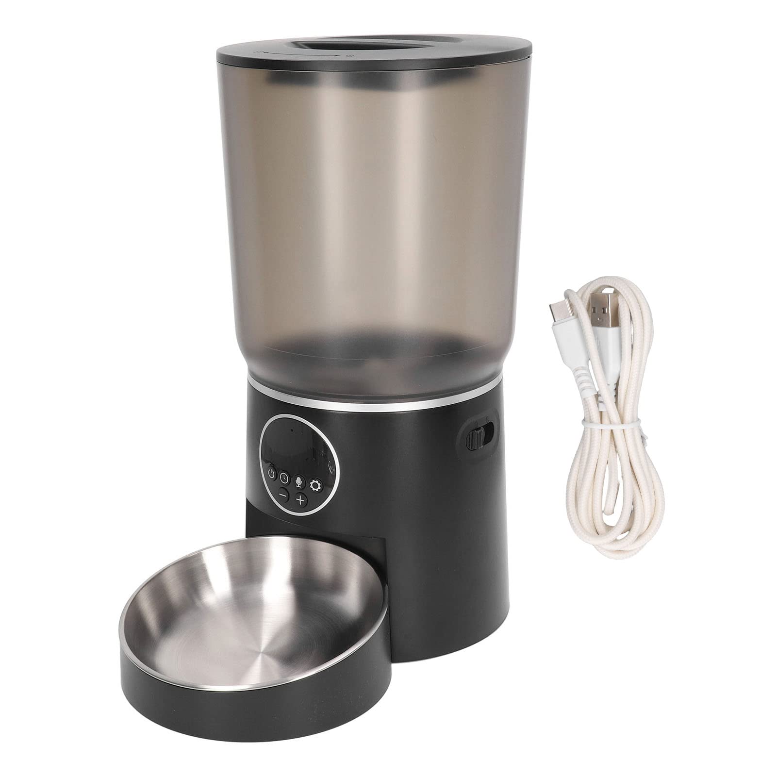 Comederos Automáticos para Mascotas, 5L, Soporte de Doble Potencia, Sincronización Inteligente, ABS, Dispensador de Comida para Perros y Gatos con Tazón de Acero Inoxidable (botón)