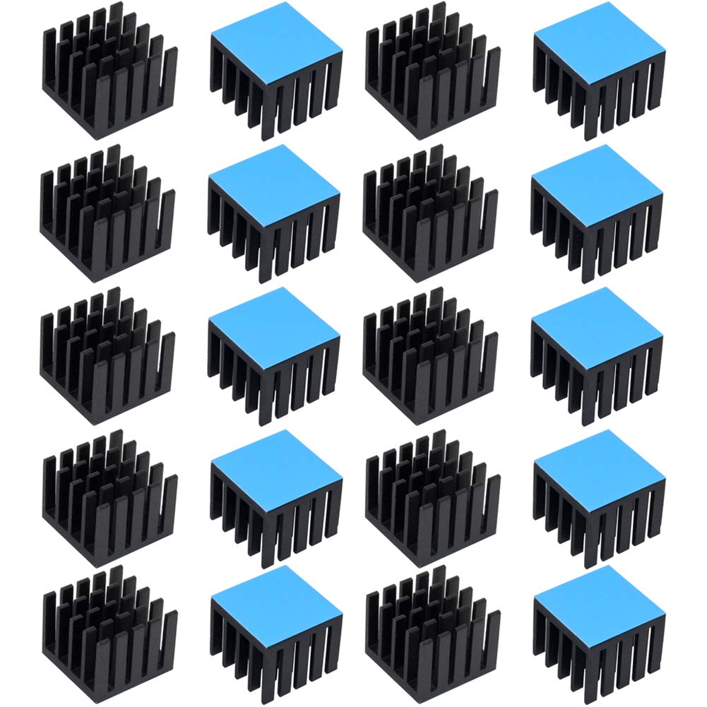 20pcs Aluminum Heatsink 20x20x16mm / 0.79x0.79x0.63 inches with Thermal Conductive Adhesive Tape for Electronic Chip MOS IC Diode Triode Cooling Heat Dissipation