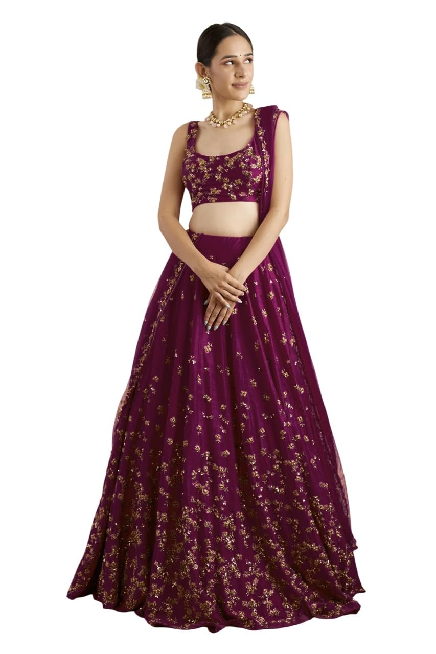 Women's Silk Embroidered Semi-Stitched Lehenga Choli Rotli LH-New
