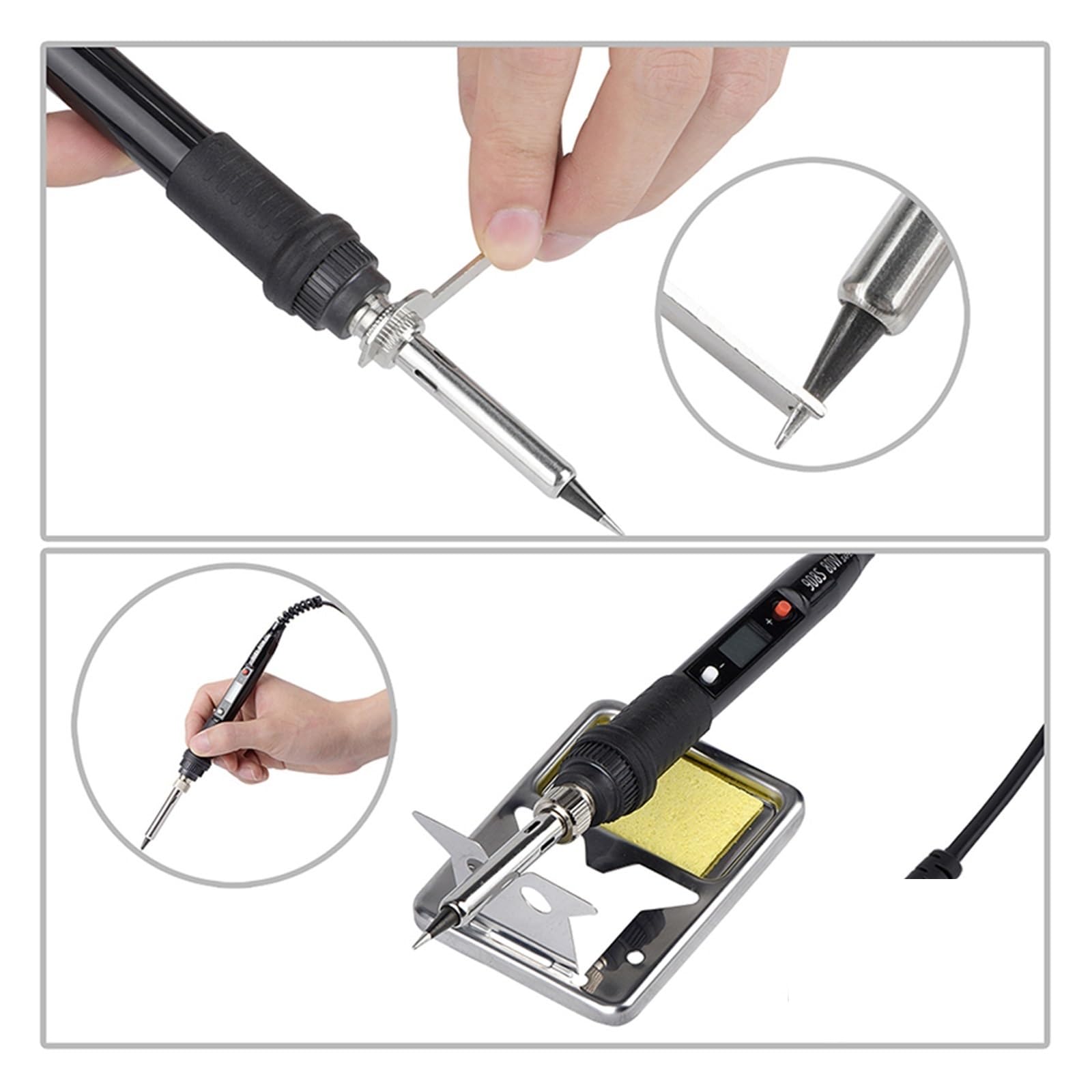 Kit saldatore elettrico, penna for saldatura digitale LCD Saldatore BGA, matita for saldatore con punta for saldatore for la casa fai-da-te 80W - Kit per saldatura(Red908S KIT3)