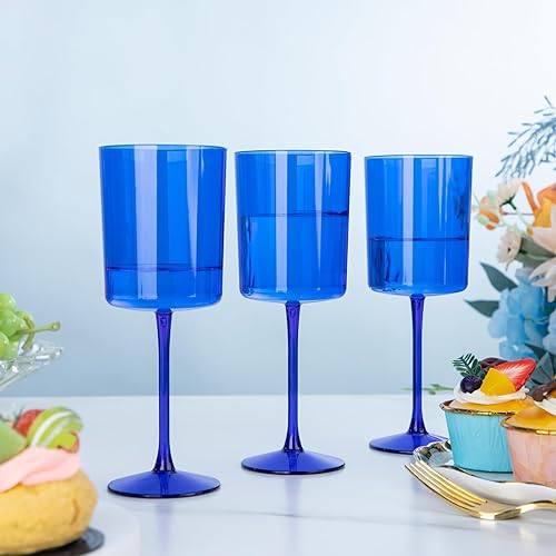 Miniatura 4 de Ciaell Paquete de 6 copas de vino de plástico azules de 10 onzas con tallo  Copas de vino desechables para fiestas, bodas, piscina, aire libre y