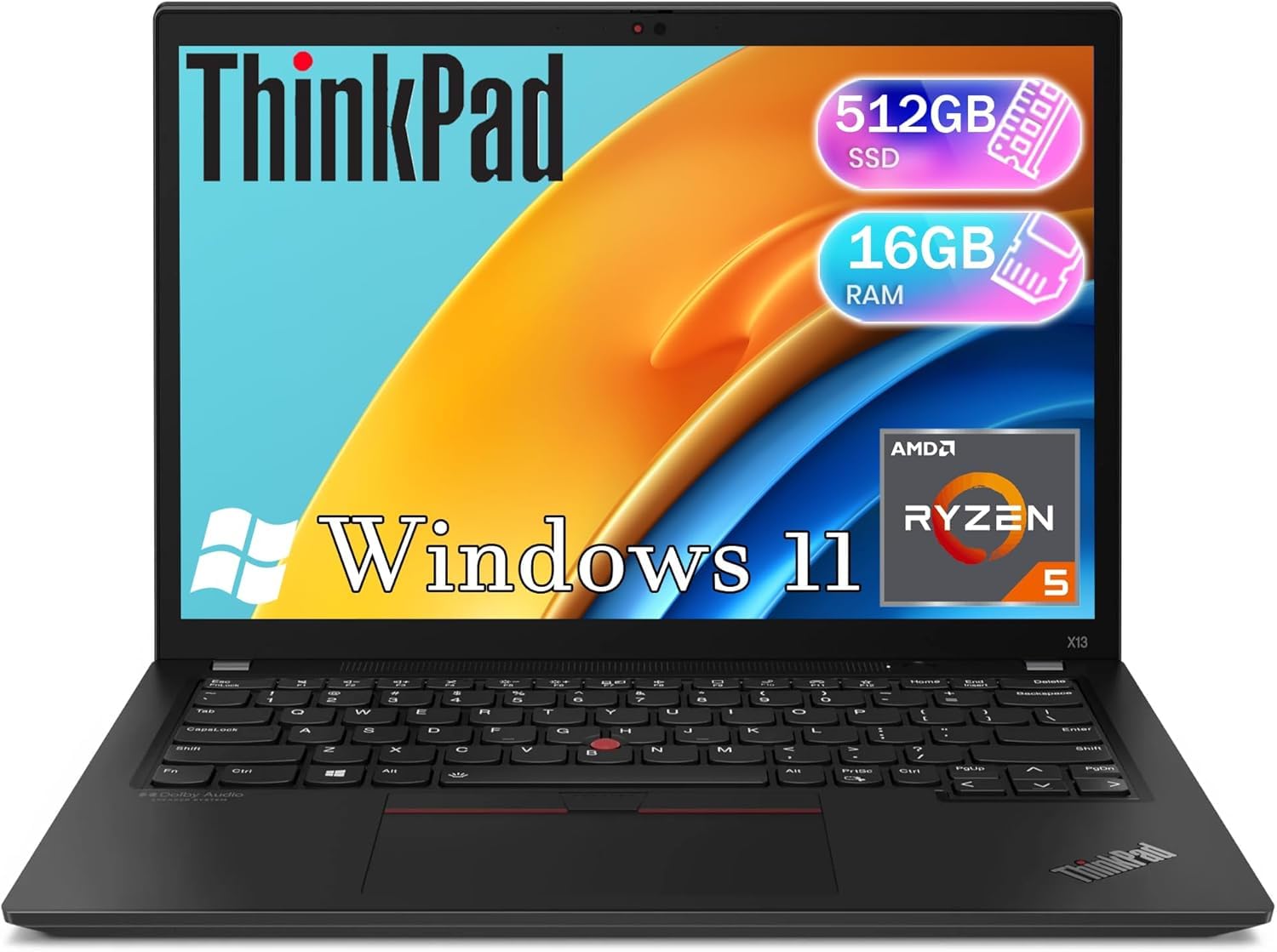 Lenovo ThinkPad X13 Ordinateur Portable, 13.3" FHD, AMD Ryzen5 4650u Processeur, 16 Go de RAM, 512 Go de SSD, Clavier QWERTY EU, Win11 Pro (Reconditionné)