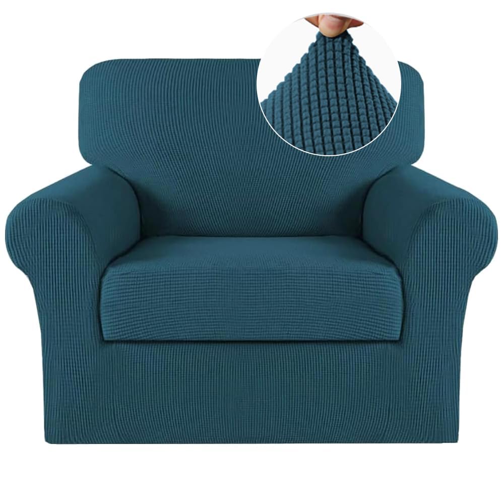 Turquoize 2 Piece Chair Covers with Arms Chair Cover Couch Cover Chair Covers for Armchair Covers Slipcover Washable Chair Furniture Cover Feature Thick Jacquard Fabric (Armchair, Deep Teal)