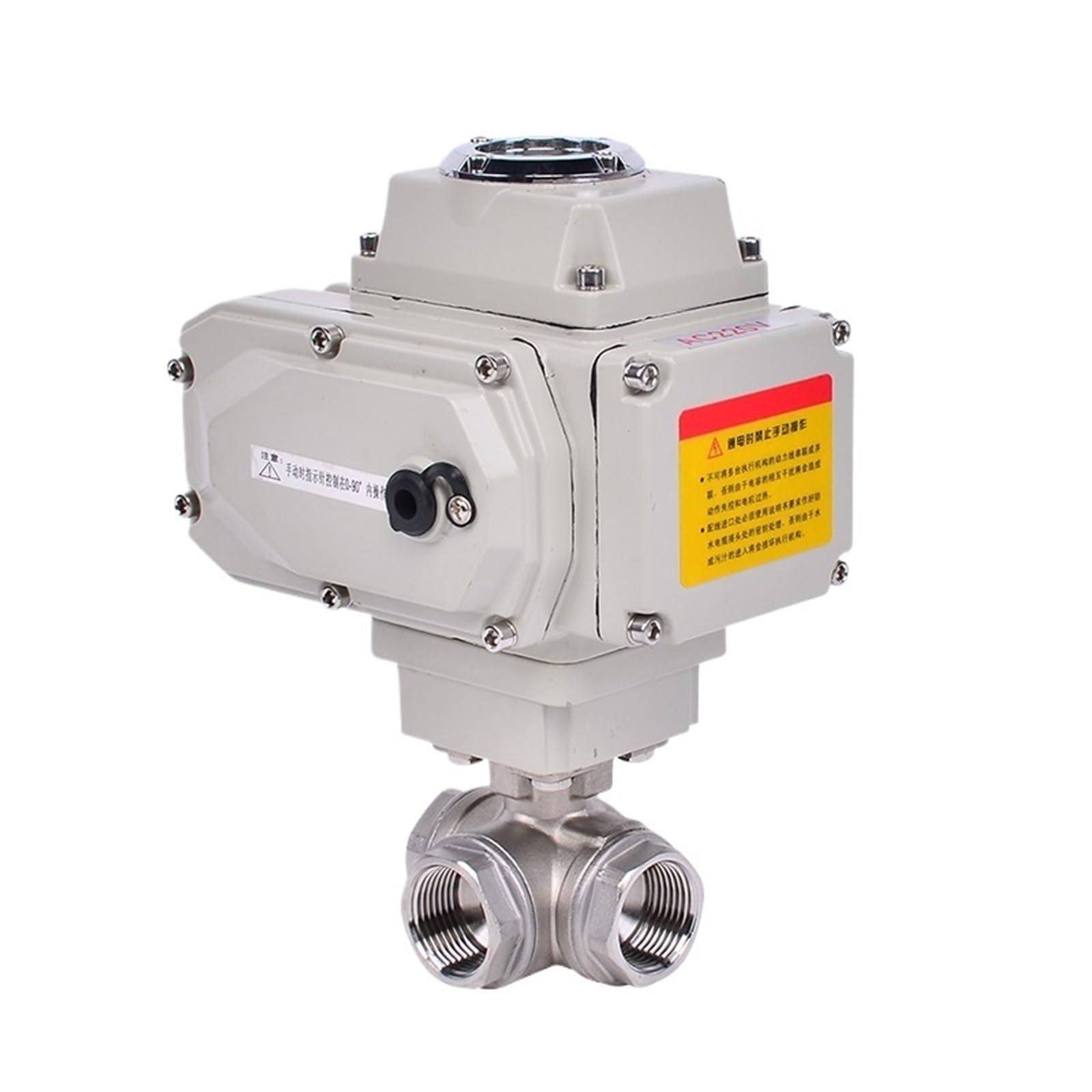 Valvola a sfera motorizzata in acciaio inossidabile a 3 vie da 1/2" 3/4" 1" 2" DC24V AC220V Q941/45F-16P con filettatura femmina tipo T/L(1-1/4",24VDC_T TYPE)