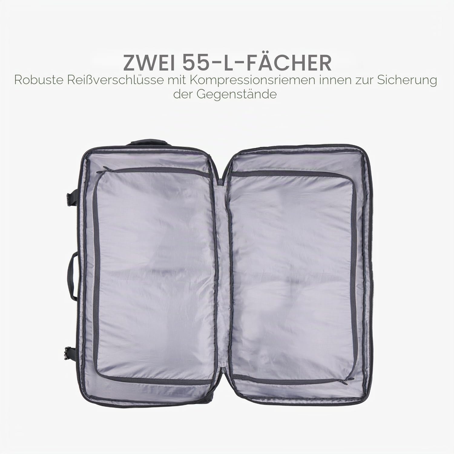 Lifeventure Expedition Clamshell Reisetasche mit Rollen, 110 l, Schwarz, Zusammenklappbarer, großer Koffer mit hartem Boden und leichtgängigen Rollen