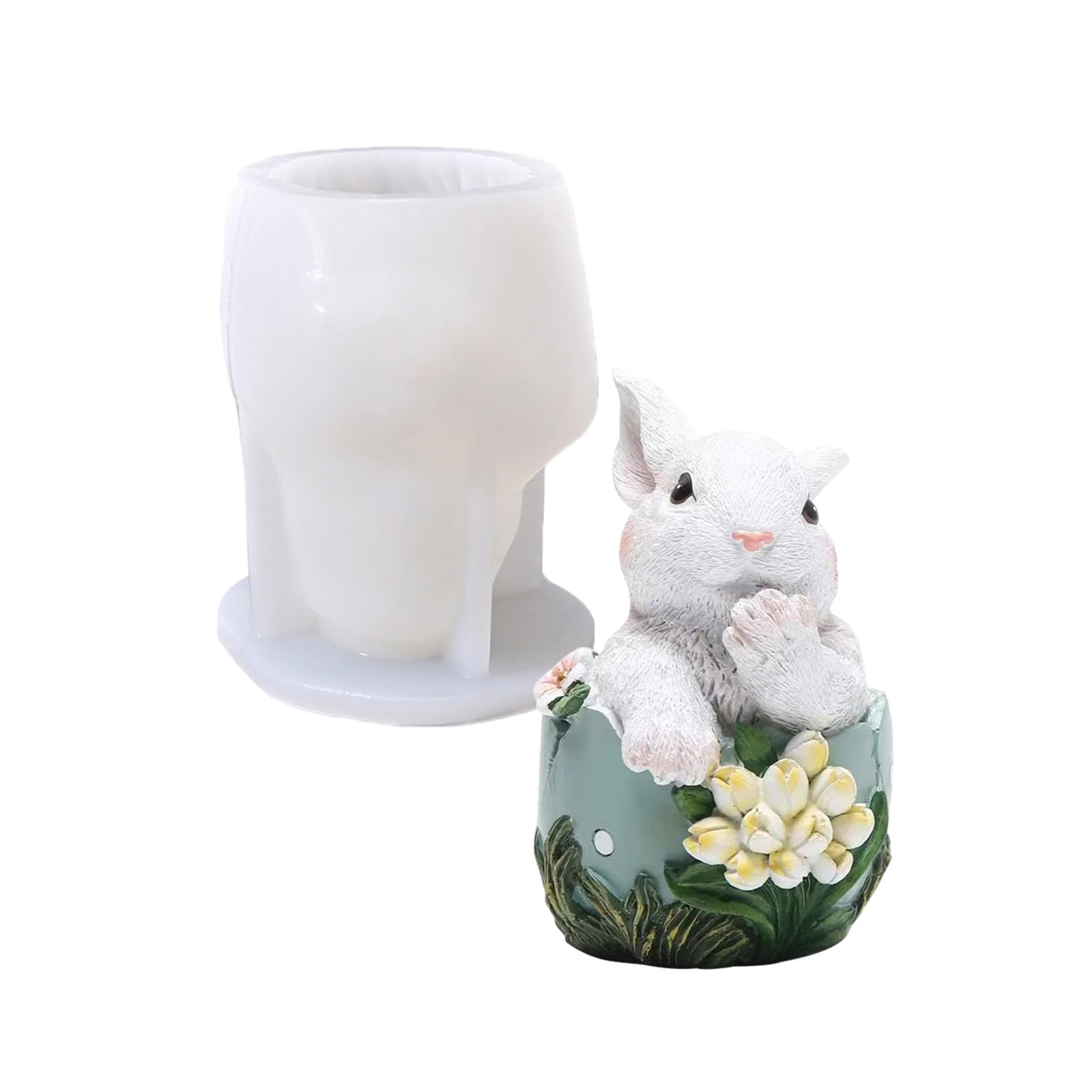YROHGKPN Flexible Silicone Rabbits Figurine Shaped Decoration High Temperatures Resistant Gypsum for Desktop Ornament Party Decoration Mold