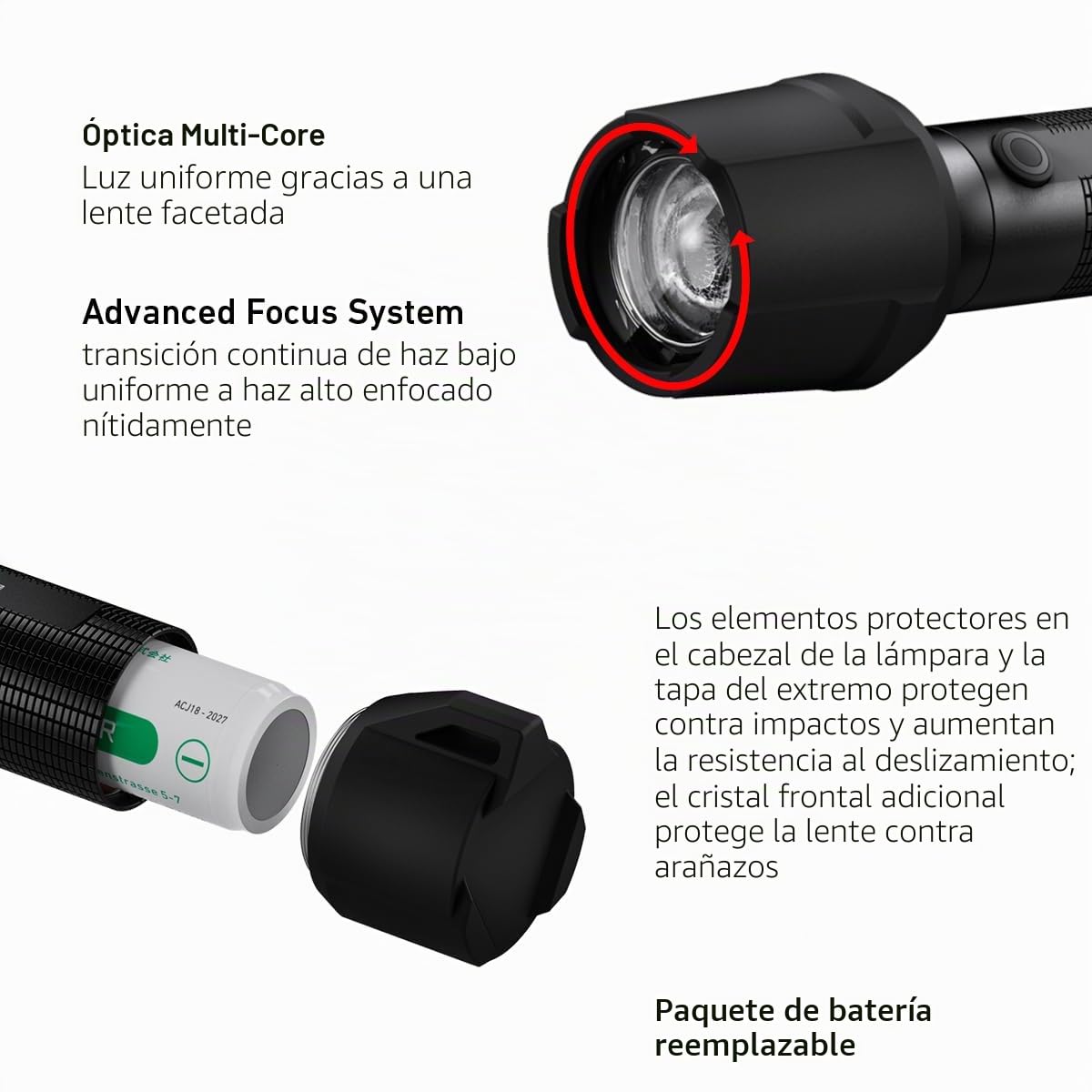Ledlenser P7R Work Linterna Recargable, 1200 lm, 240 m, Impermeable IP68 | Enfoque ajustable, 219g, hasta 60h de autonomía, protector de goma, CRI alto, ideal para talleres | 2020