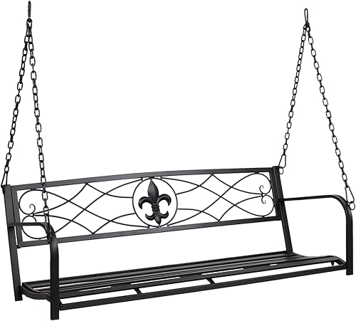 VINGLI Columpio de metal mejorado para porche, capacidad de peso de 660 libras, silla de columpio de acero para exteriores, silla columpio de banco