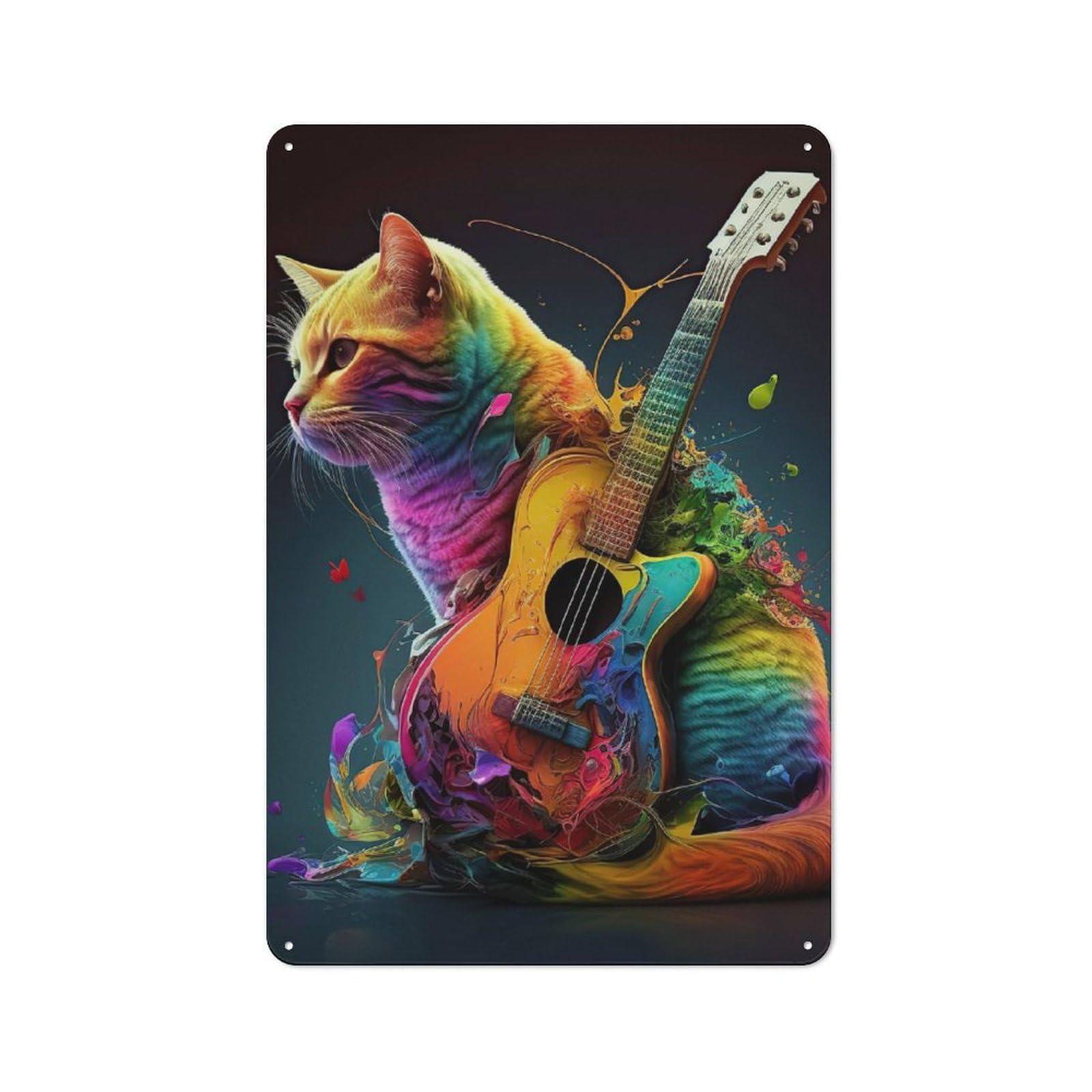 Junmoney Cat Playing Music Metal Wall Decor Sign, Home Decor Sign For Home Cafe, Breakfast Area Or Pantry Wall, Gift For Coffee Lovers And Home Cooks, 30X20cm