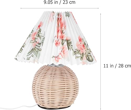 Miniatura 7 de HOMSFOU 1 juego de lámparas de mesa de ratán con pantalla de tela, lámparas rústicas de mesita de noche, lámpara de escritorio plisada costera, luz