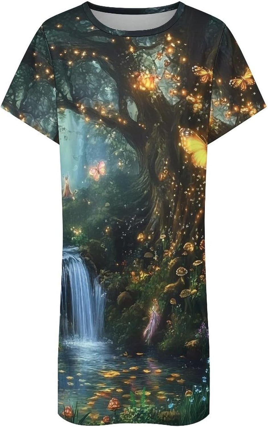 Forests Fairy Magical Tree Womens Nightgown Short Sleeve Sleepshirts Loungewear
