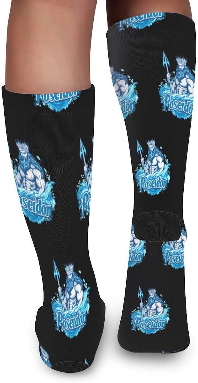 Poseidon Ancient Greece Mythology Knee High Socks Athletic Long Stockings Sport Casual Crew Tube Sock Boot 46cm