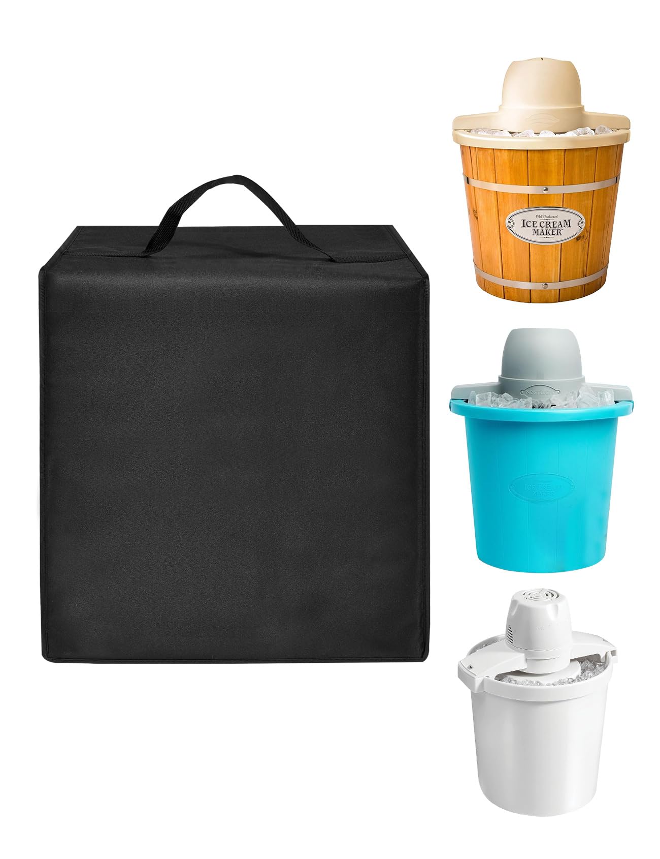 Vanilla Ice Cream Maker Cover Electric Ice Cream Bucket Cover Waterproof Nylon Case for Hamilton Beach Electric Ice Cream Maker/for Nostalgia Soft Serve Maker, 4 QT (Black, 14.6