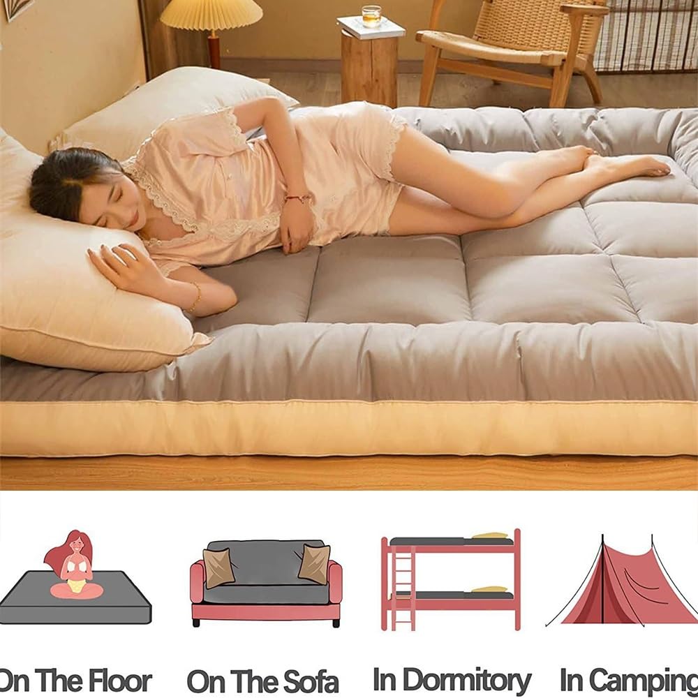 Bodenmatratze Japanische Extra Dicke Futon-Bodenmatratze Futonmatratze Faltbares Bodenbett Campingmatratze Futonmatte Traditionelle Schlafmatte Extra Dicke, Gemütliche und Warme Matratze(Gray,90x200cm